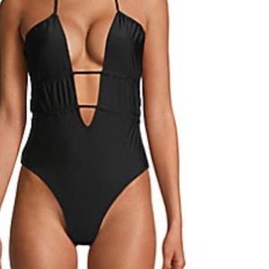 Ramy Brook Black Plunge One-Piece Swimsuit